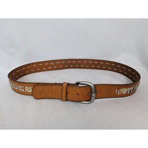 Fossil M Quilted Squares Multi Color Floral Belt Leather Y2K Lizzie McGuire Boho